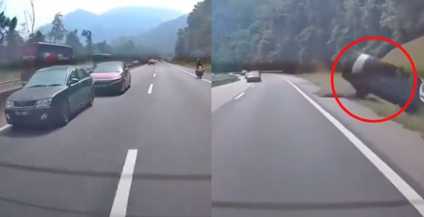 ▲▼馬來西亞有2輛轎車在路上危險駕駛並多次發生擦撞，導致其中一輛車失控翻覆。（圖／翻攝自Facebook）