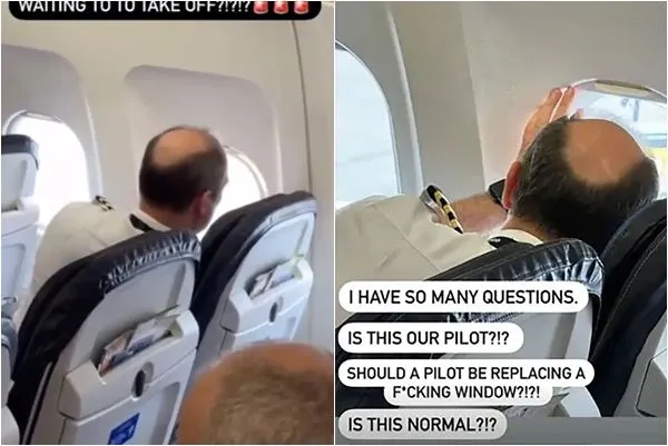 ▲▼美國聯合航空班機起飛前，有乘客拍到疑似機師正在維修窗戶的畫面。（圖／翻攝自IG）