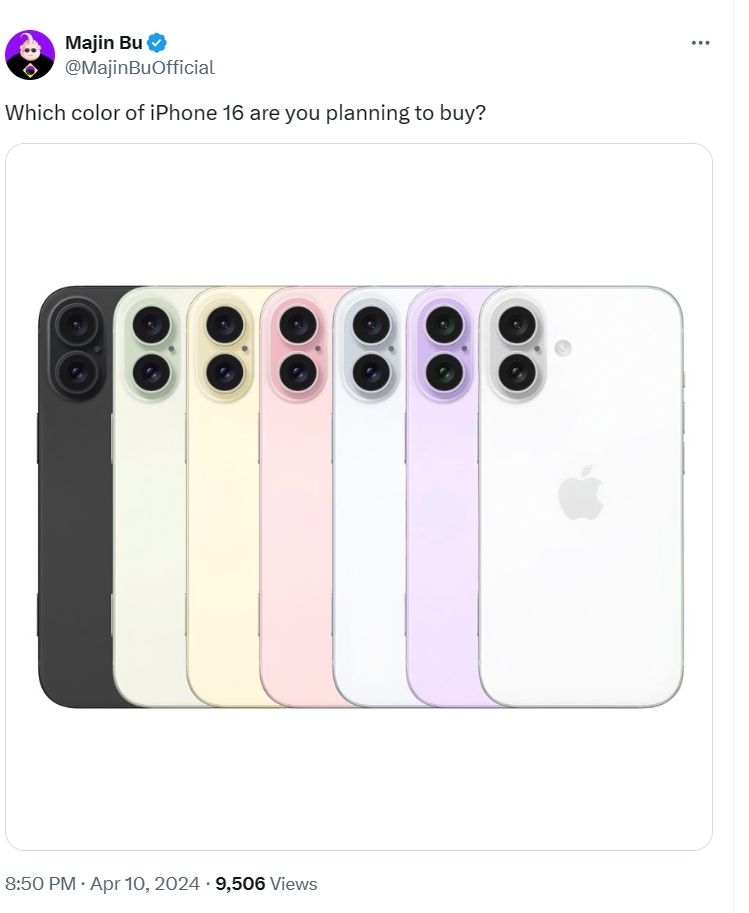 ▲iPhone 16系列產品遭兩知名爆料客不約而同指出有7種顏色。（圖／翻攝X平台）
