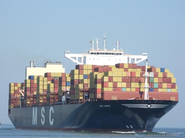 ▲▼懸掛葡萄牙國旗的「牡羊座號」（MSC Aries）貨輪，被指與以色列有關。（圖／翻攝自Vessel Finder）