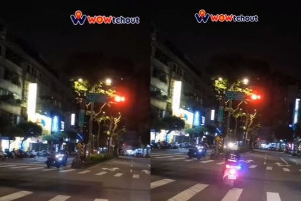 騎士想偷偷闖紅燈被警察抓包。（圖／翻攝自YouTube／WoWtchout-地圖型行車影像分享平台）