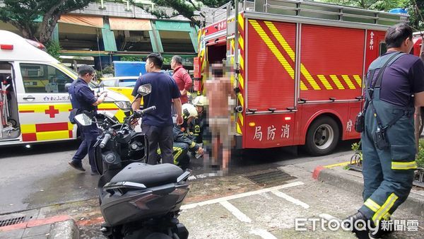 ▲台北市大安區發生標線工程車起火事件，1男送醫。（圖／記者黃彥傑攝，下同）