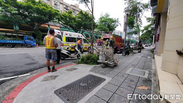 ▲台北市大安區發生標線工程車起火事件，1男送醫。（圖／記者黃彥傑攝，下同）