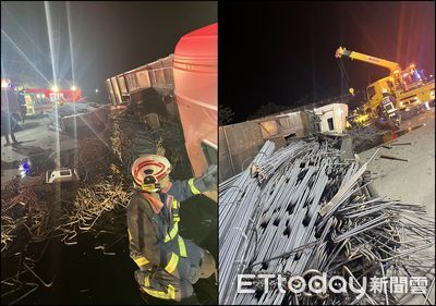 快訊／台中大貨車載鋼筋「突翻車」 駕駛頭部受創送醫