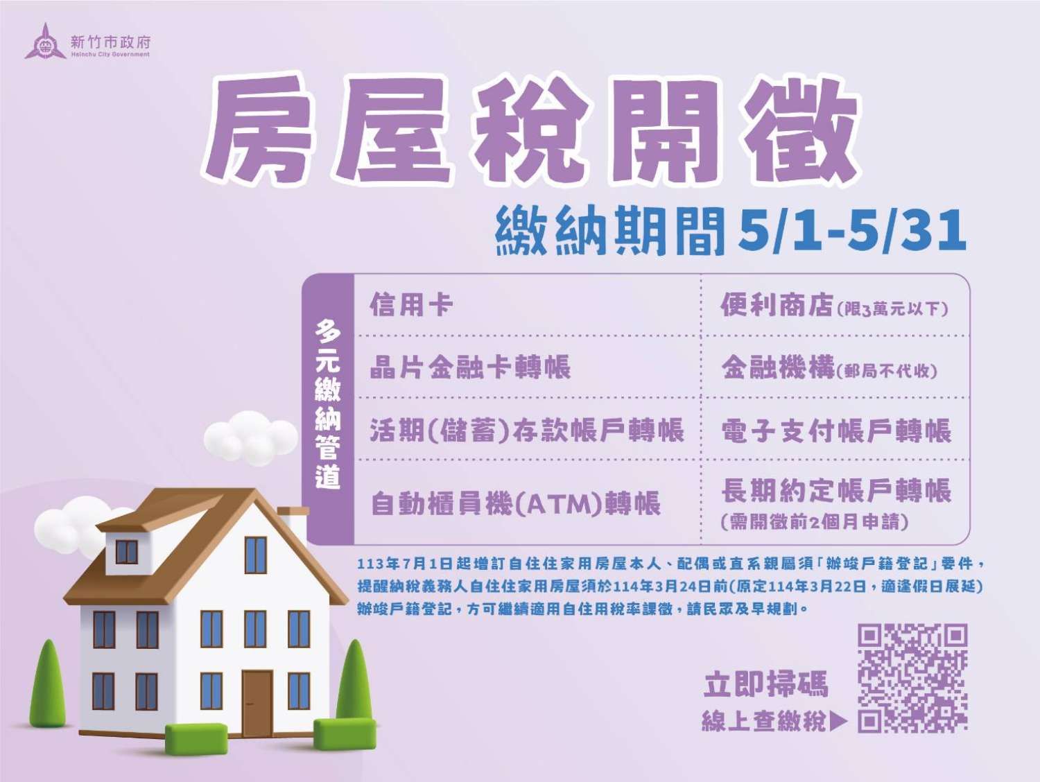 ▲113年房屋稅將於5月1日開徵。（圖／新竹市政府提供）