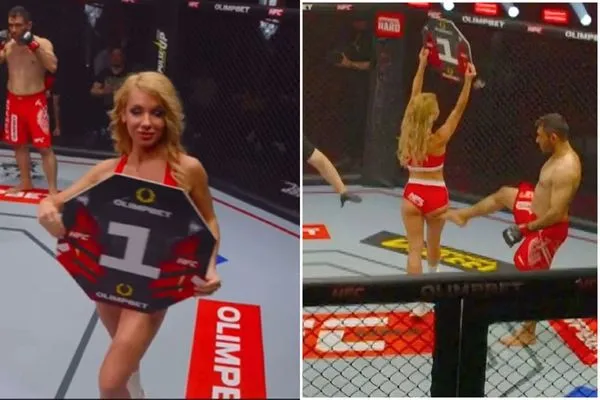 格鬥男欺負舉牌女郎惹眾怒，比賽慘輸還暴力動武！下場即被圍毆K爆。（翻自X平台）