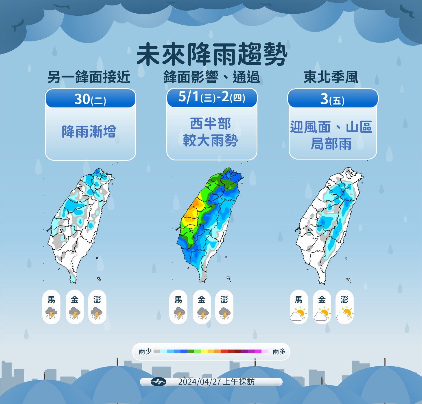 ▲▼氣象署表示，受鋒面影響，未來一周天氣仍不穩定。（圖／氣象署提供）