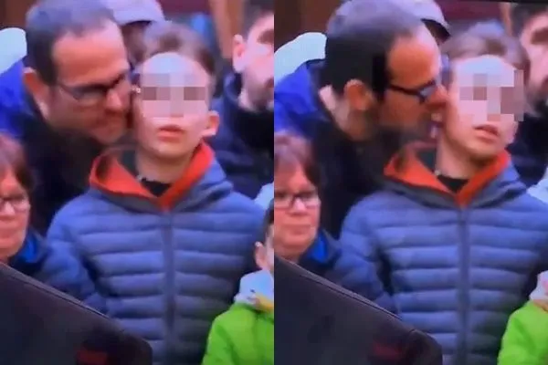 ▲▼BBC在轉播世界司諾克錦標賽期間意外拍到一名男子當眾咬了身旁男童的耳朵。（圖／翻攝自YouTube）