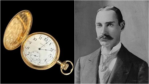 ▲▼德裔美國商人阿斯特四世（John Jacob Astor IV）在鐵達尼號事故中喪生，他的金懷錶如今拍賣120萬英鎊天價。（左圖／翻攝Henry Aldridge & Son；右圖／達志影像／美聯社）
