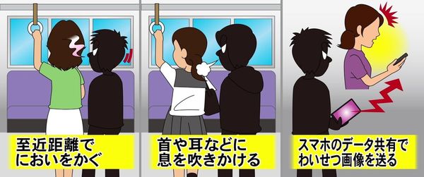 現在日本電車癡漢出現新型態，故意靠近被害人「意淫」。（翻自日本雅虎）