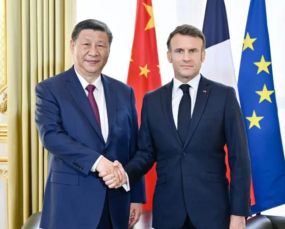 ▲▼ 大陸國家主席習近平、法國總統馬克宏會晤、以及共同會見記者 。（圖／翻攝 新華社）