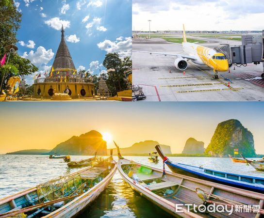 ▲左上圖酷航全新E190-E2客機；右上圖喀比以珊瑚礁和美麗沙灘聞名；下圖是泰國南部的合艾。（圖／酷航提供）