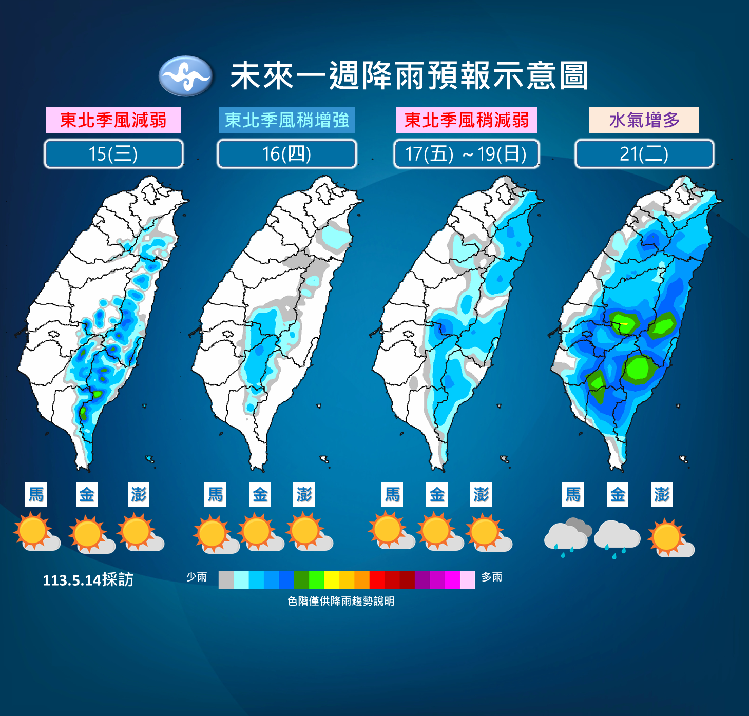 ▲▼未來一周降雨預測示意圖。（圖／氣象署提供）