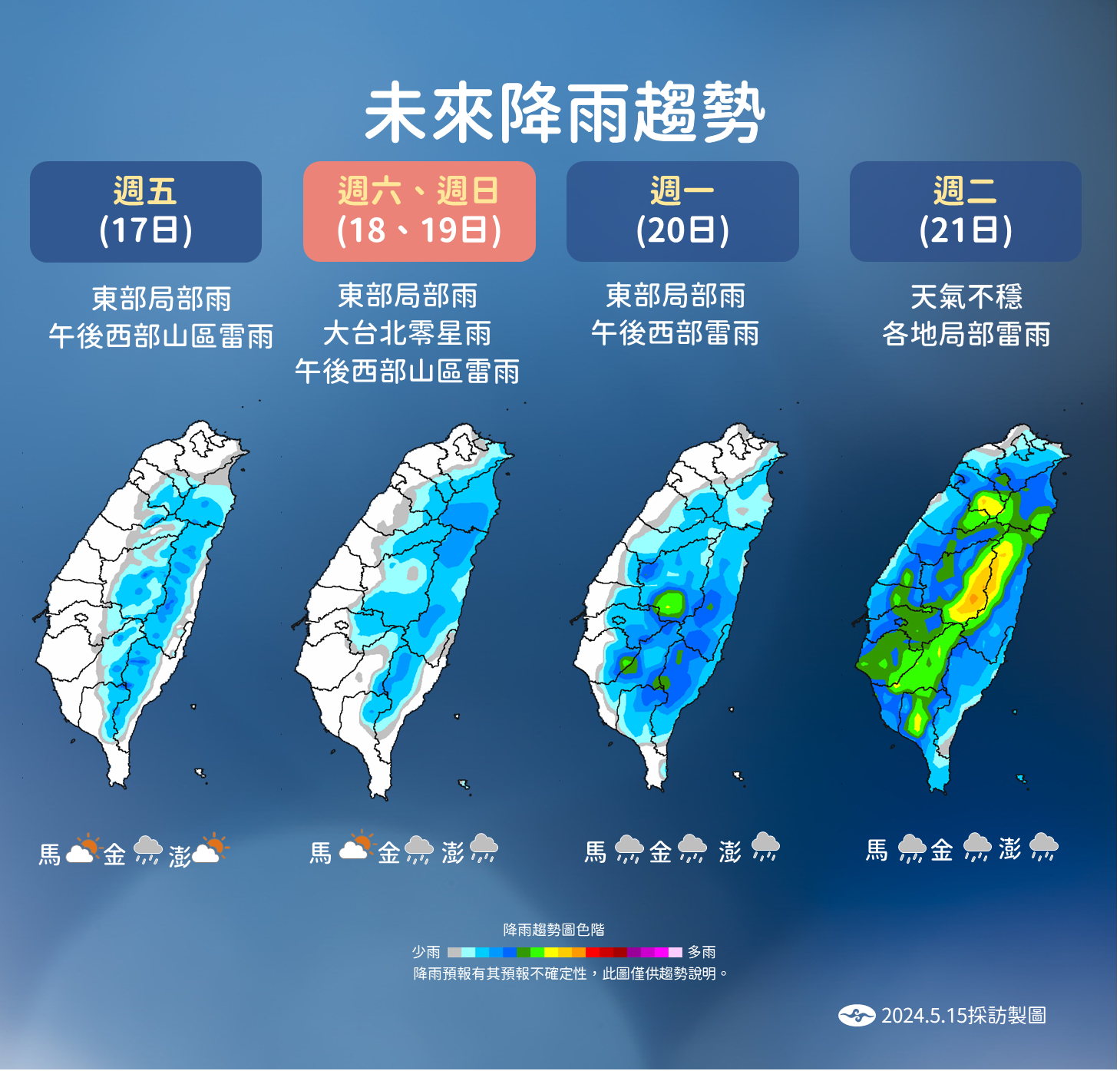 ▲▼未來一周降雨趨勢。（圖／氣象署提供）