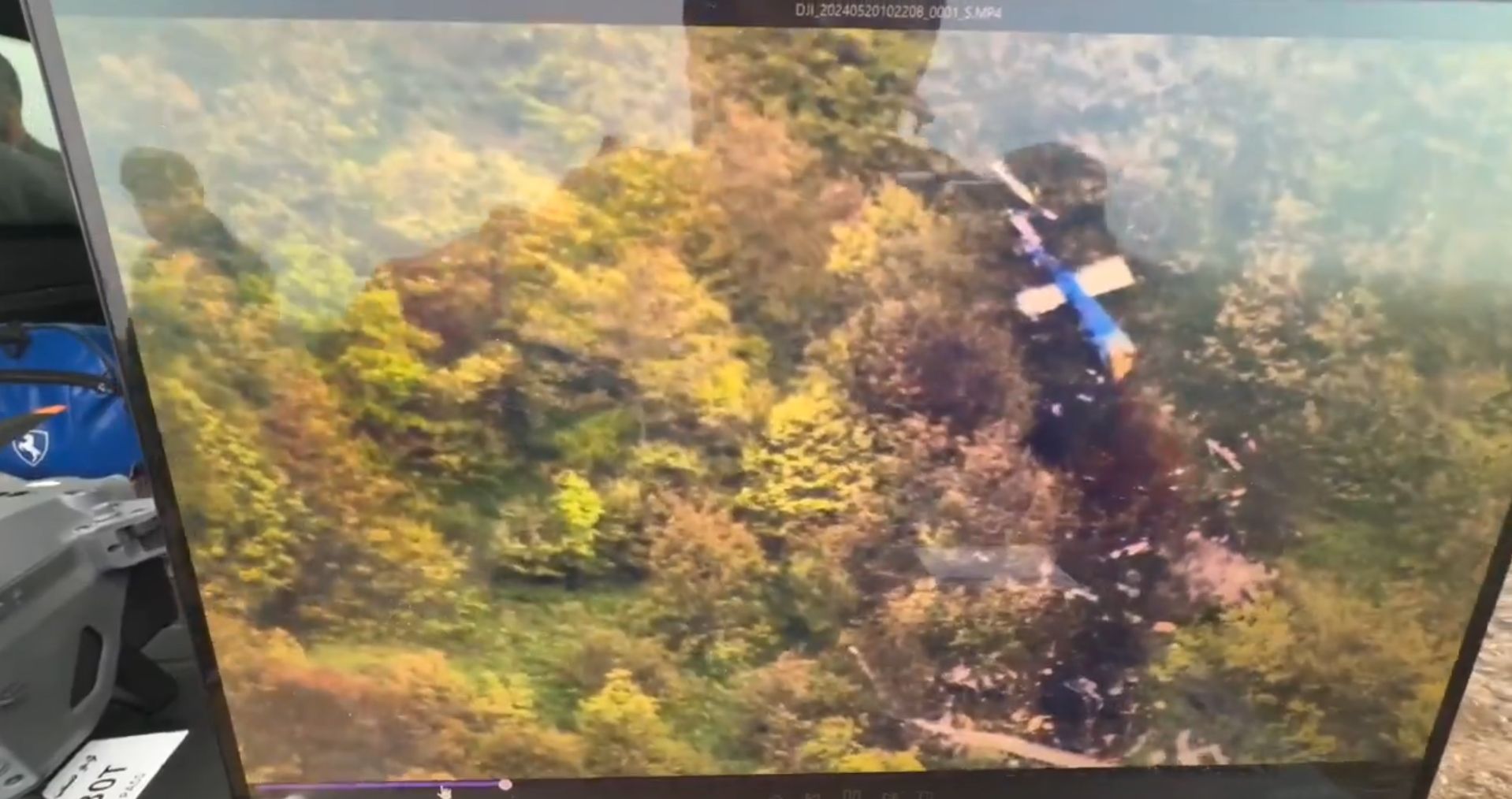 ▲▼伊朗塔斯尼姆通訊社公布找到伊朗總統失事機體遺骸的空拍影片。（圖／翻攝自X／@Tasnimnews_Fa）