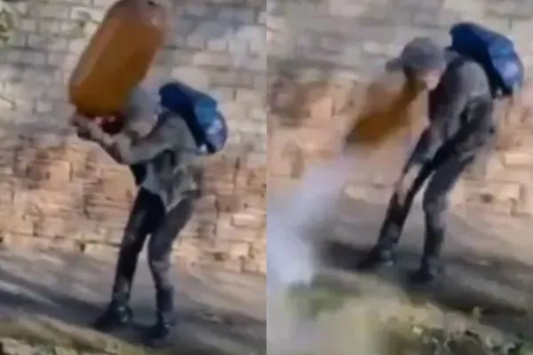 ▲▼俄羅斯一名男童貪玩將啤酒桶砸向地面，不料桶子卻意外爆炸，射中男童臉部，害他受重傷。（圖／翻攝自X）