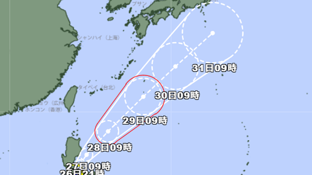 ▲▼日本氣象廳5月26日9時發布的第1號颱風「艾維尼」（Ewiniar）預測路徑。（圖／翻攝日本氣象廳）