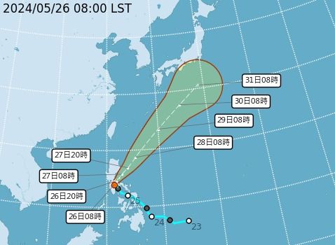 ▲▼輕度颱風艾維尼的路徑潛勢預報。（圖／氣象署提供）