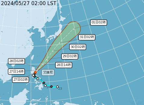 ▲▼「艾維尼」颱風路徑潛勢預測。（圖／氣象署提供）