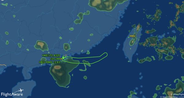 ▲▼香港快運飛台中航班緊急折返　疑似起落架故障。（圖／翻攝flightaware）