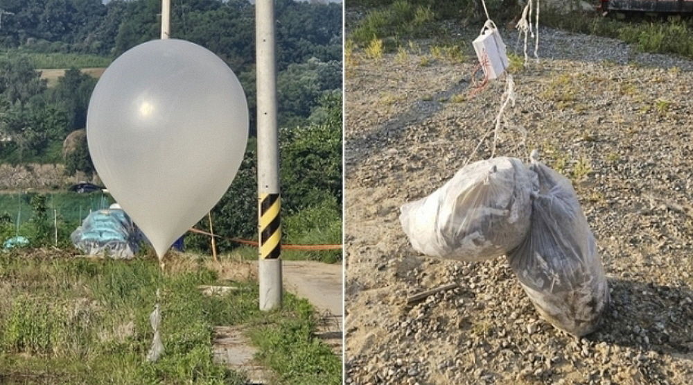 ▲▼南韓京畿道坡州市居民29日一早發現北韓的空飄氣球。（圖／翻攝自韓網）