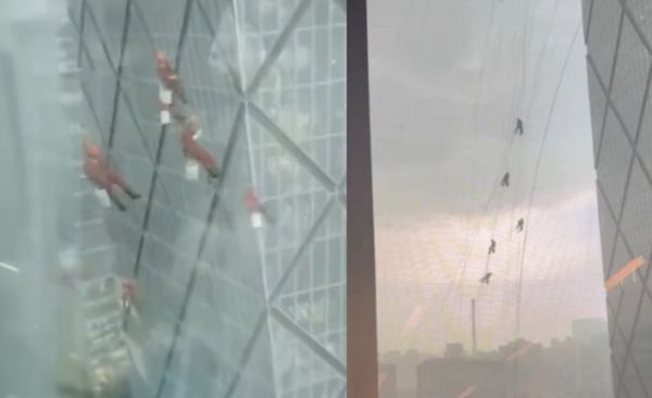 央視「大褲叉」颳恐怖狂風！15洗窗工「高空狂盪」超驚險