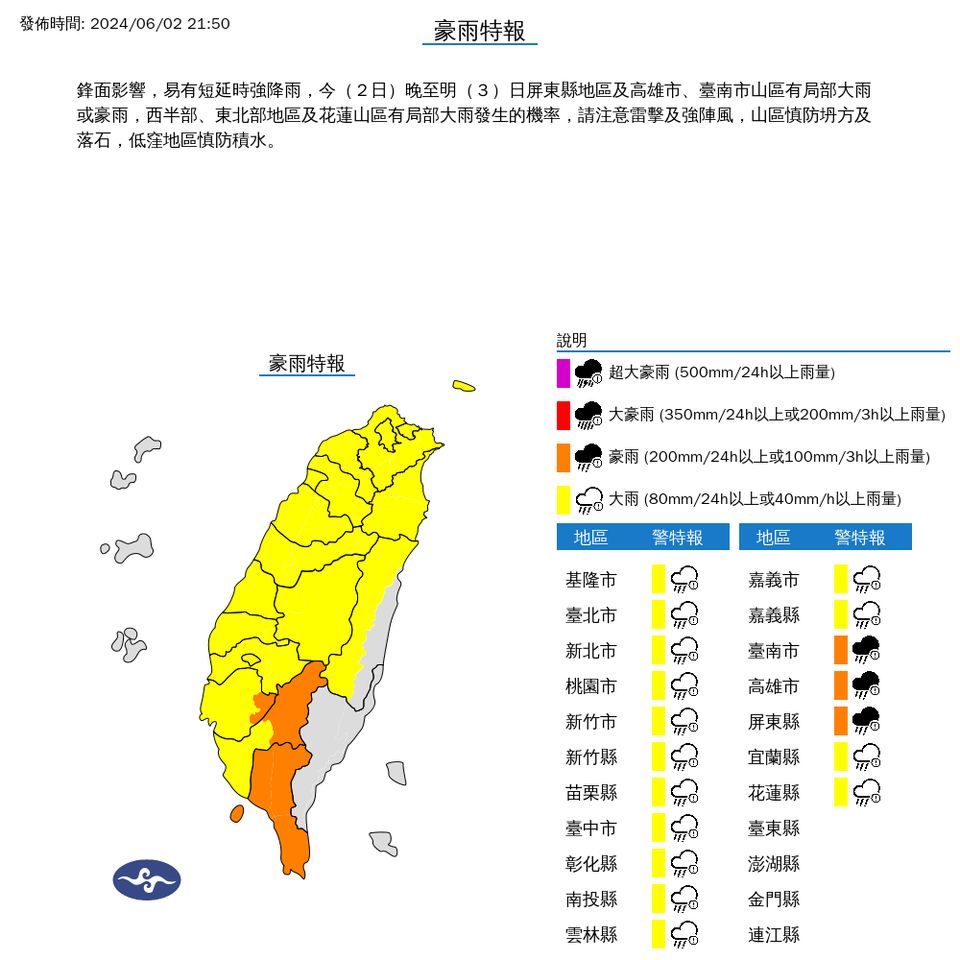 ▲大雨特報