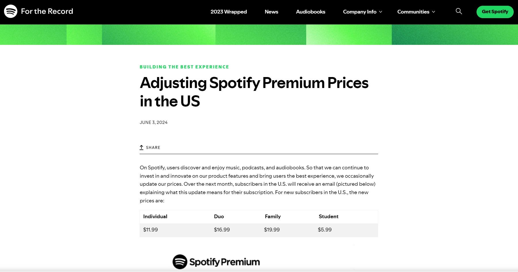 ▲▼Spotify宣布調漲美國訂閱用戶的方案價格。（圖／翻攝自Spotify官網）