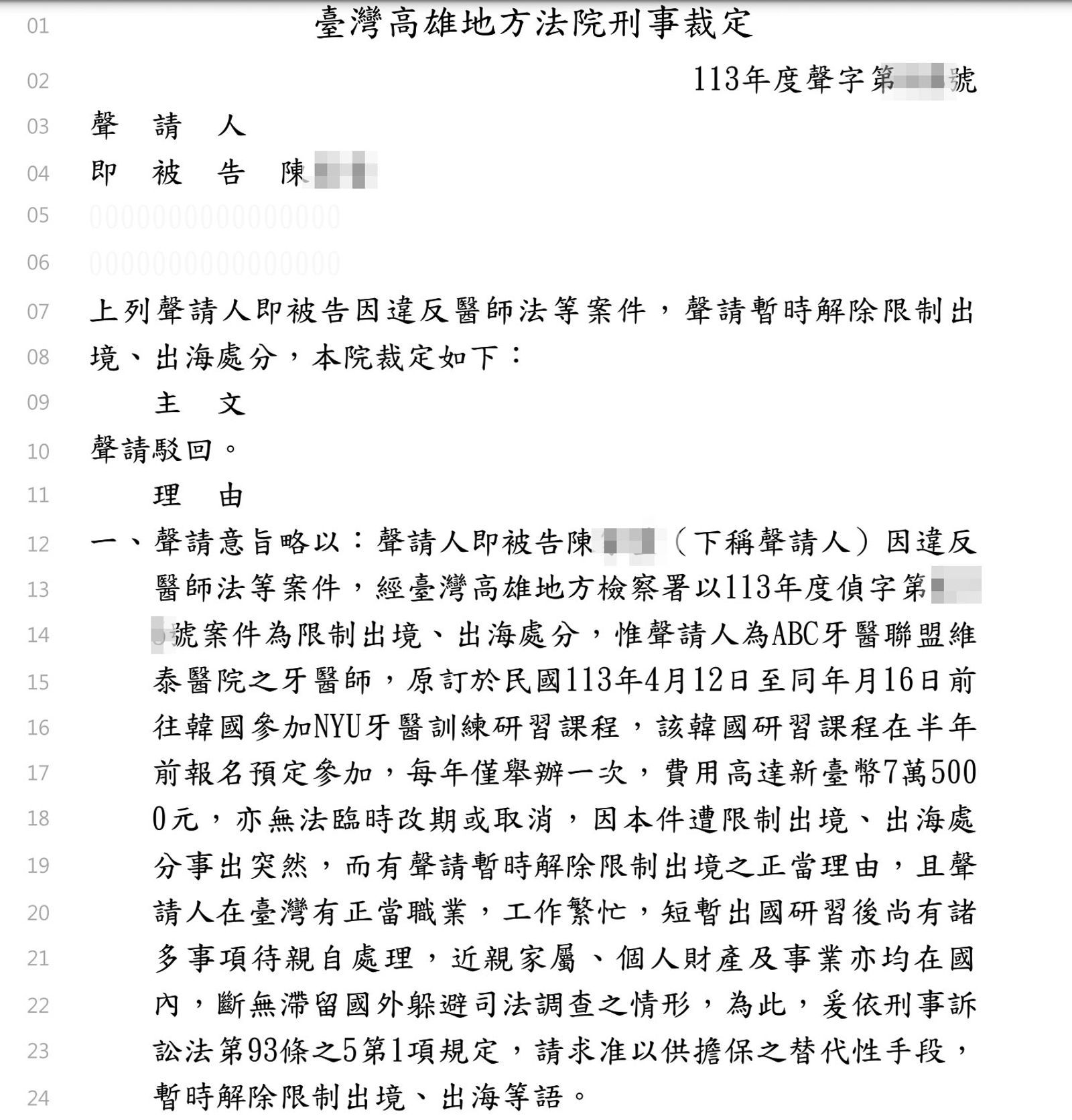 高雄地院一紙針對陳姓女密醫的裁定，讓Abc牙醫聯盟涉聘密醫詐健保費的案情因此曝光。