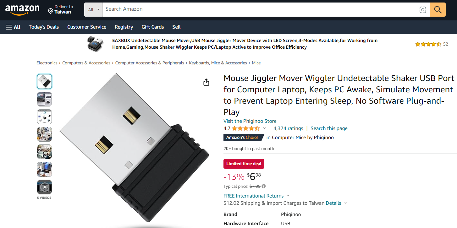 ▲▼「滑鼠運動模擬器」（mouse movers或mouse jigglers）。（圖／翻攝amazon.com）