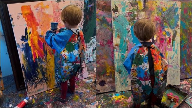 ▲▼2歲男童愛畫畫「一幅售價飆破22萬」　繽紛抽象風一夕爆紅。（圖／翻攝Instagram@laurents.art）