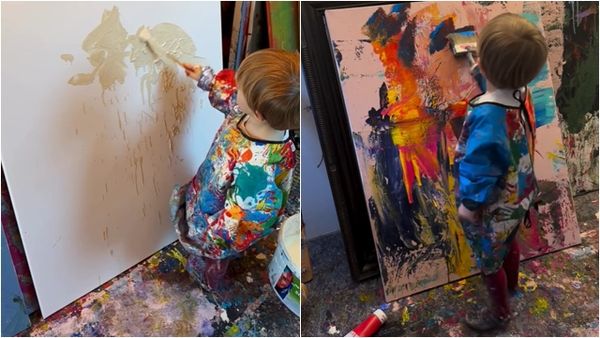 ▲▼2歲男童愛畫畫「一幅售價飆破22萬」　繽紛抽象風一夕爆紅。（圖／翻攝Instagram@laurents.art）