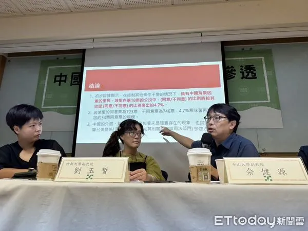 ▲「中國對台介選與統戰滲透」座談會 劉玉皙 佘健源 劉柏君 楊懿珊 吳峻鋕。（圖／記者呂晏慈攝）