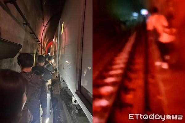 ▲▼             台鐵229列車撞上落石，旅客下車走在隧道內。（圖／網友提供）