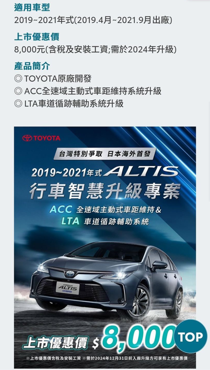 ▲台灣和泰向日本爭取，回廠升級ACC全速域、LTA等2大系統。（圖／翻攝自TOYOTA）