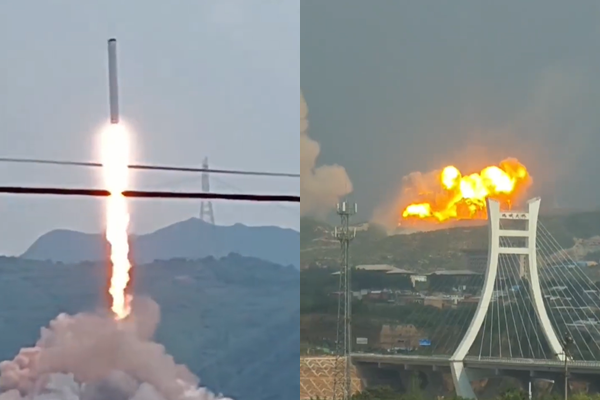 中国天龙三号火箭试车 挣脱束缚 意外升空并爆炸