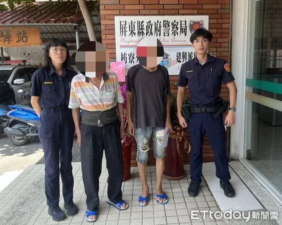 ▲枋寮警分局建興派出所警員鄭貽尹、許哲瑋、徐莉珊找到吳男             。（圖／記者陳崑福翻攝）