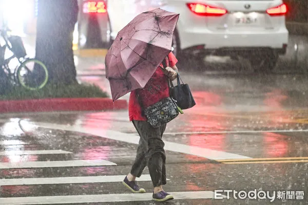 ▲▼天氣,行人路權,路人,雷雨,斑馬線,過馬路,大雨,大雷雨,下雨,雨天,豪大雨,午後雷陣雨,梅雨,降雨,氣象,豪雨,颱風外圍環流,西南氣流,滯留鋒面,撐傘,雨傘,陰雨綿綿,潮濕,濕度,熱對流,天氣配圖。（圖／記者李毓康攝）