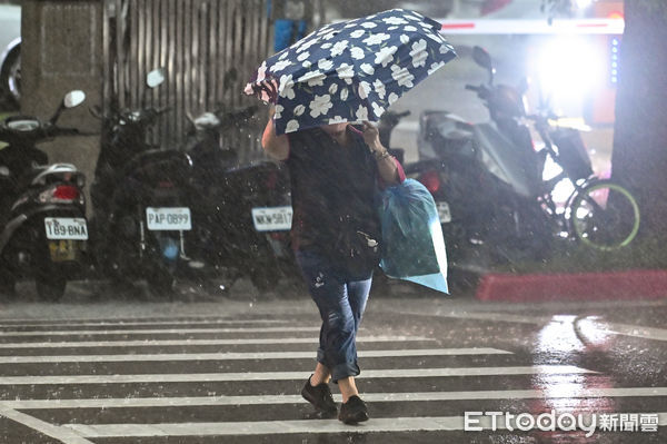 ▲▼天氣,行人路權,路人,雷雨,斑馬線,過馬路,大雨,大雷雨,下雨,雨天,豪大雨,午後雷陣雨,梅雨,降雨,氣象,豪雨,颱風外圍環流,西南氣流,滯留鋒面,撐傘,雨傘,陰雨綿綿,潮濕,濕度,熱對流,天氣配圖。（圖／記者李毓康攝）