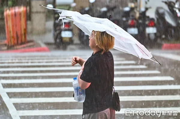 ▲▼天氣,行人路權,路人,雷雨,斑馬線,過馬路,大雨,大雷雨,下雨,雨天,豪大雨,午後雷陣雨,梅雨,降雨,氣象,豪雨,颱風外圍環流,西南氣流,滯留鋒面,撐傘,雨傘,陰雨綿綿,潮濕,濕度,熱對流,天氣配圖。（圖／記者李毓康攝）