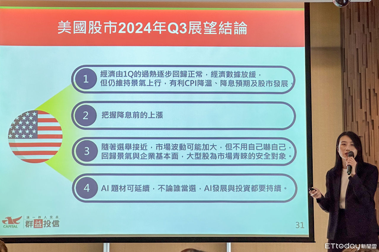 ▲群益美國新創亮點基金經理人向思穎統整美國股市結論。（圖／記者楊絡懸攝）