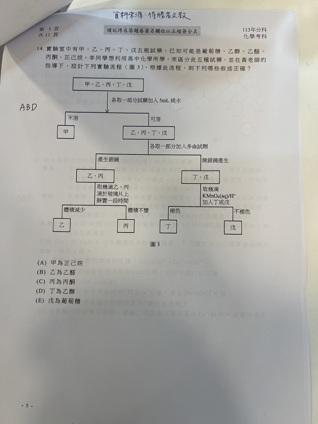 ▲得勝者文教提供化學科試題參考解答。（圖／得勝者文教提供）