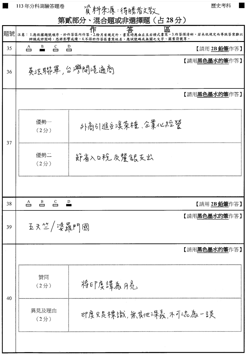 ▲歷史科非選題參考解答。（圖／得勝者文教提供）