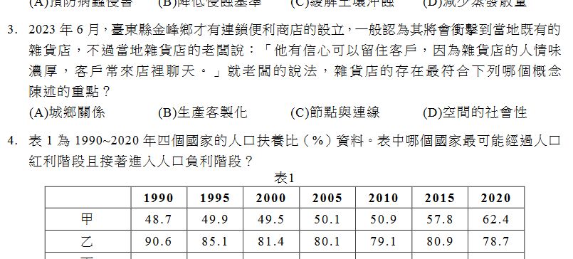 ▲▼分科測驗地理試題。（圖／大學入學考試中心提供）