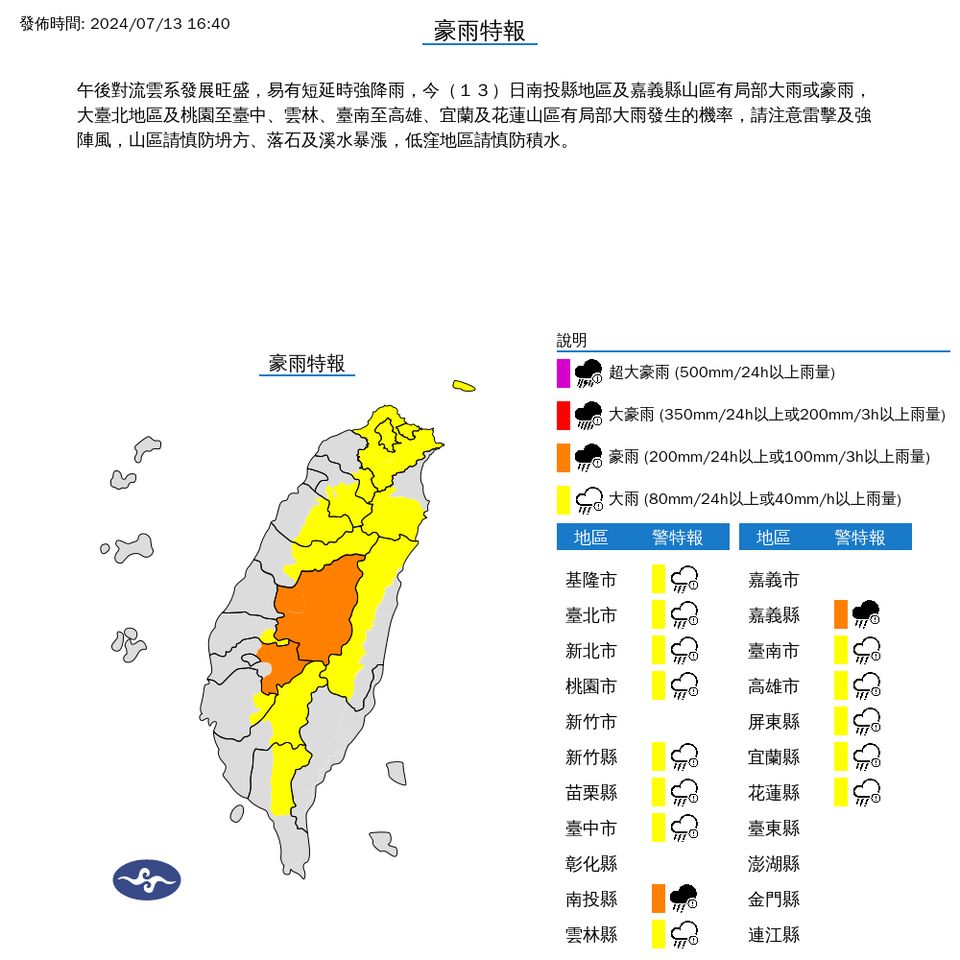 ▲大雨特報