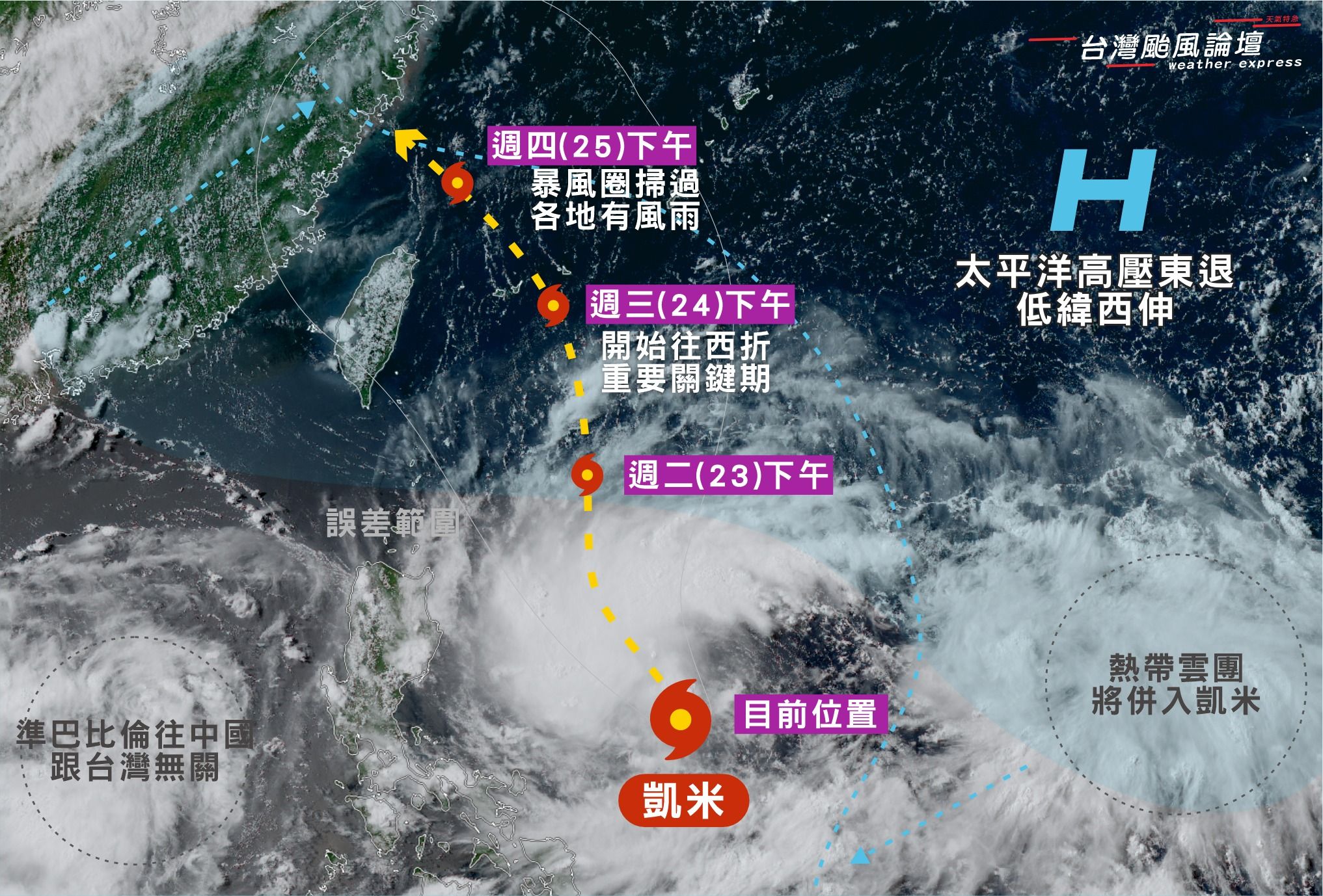 ▲▼凱米颱風路徑預測。（圖／台灣颱風論壇｜天氣特急）