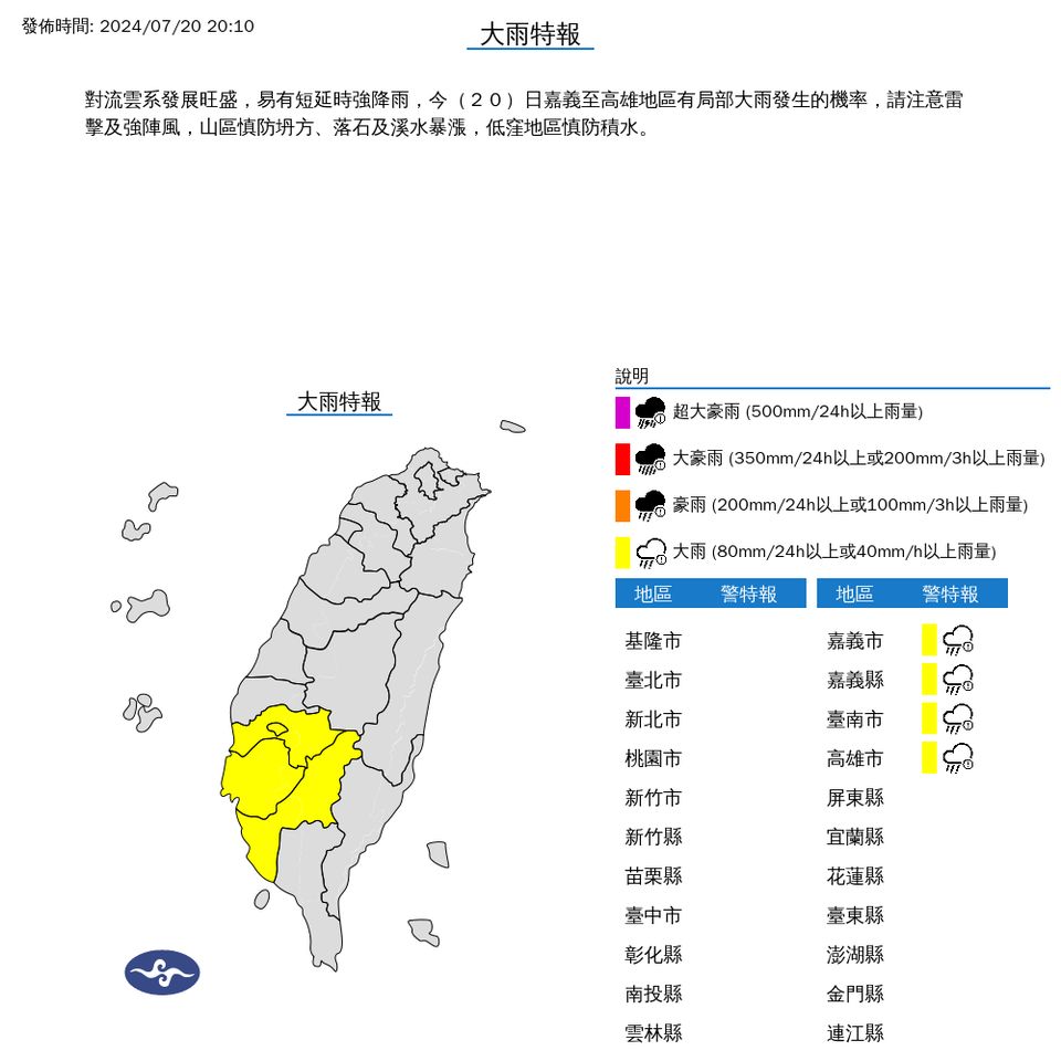 ▲大雨特報