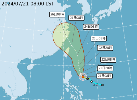 ▲▼凱米颱風路徑預測及降雨趨勢。（圖／氣象署提供）