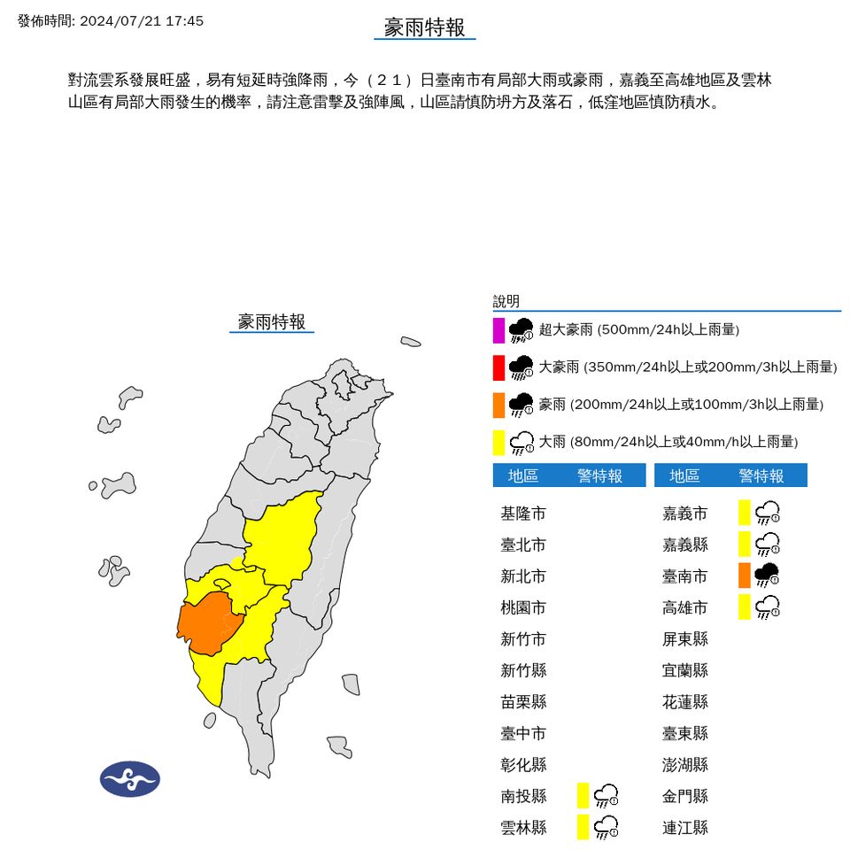 ▲大雨特報