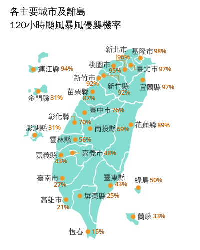 ▲▼凱米颱風預測路徑及暴風圈侵襲機率。（圖／氣象署提供）